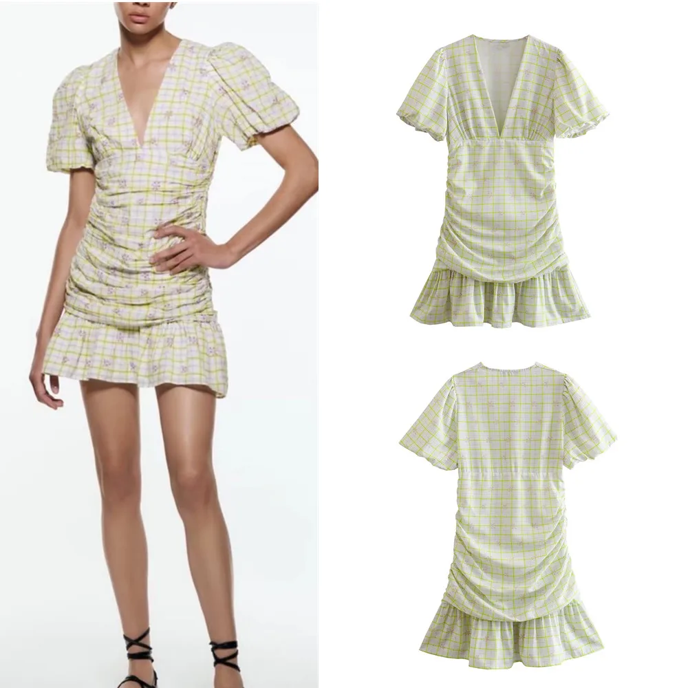 

Женское платье в клетку, с V-образным вырезом