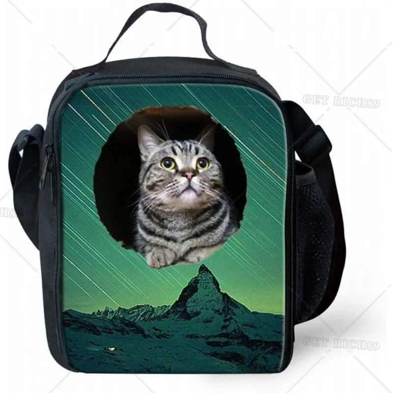 

Cute Cat Print Lunch Bag for School Kids Boys Girls Small Lunch Box Insulated Lunch Container with Adjustable Removable Tote Bag