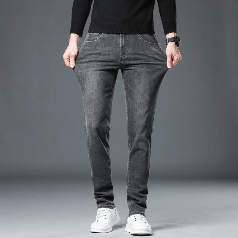 Джинсы мужские стрейчевые повседневные брюки стандартной посадки черные серые