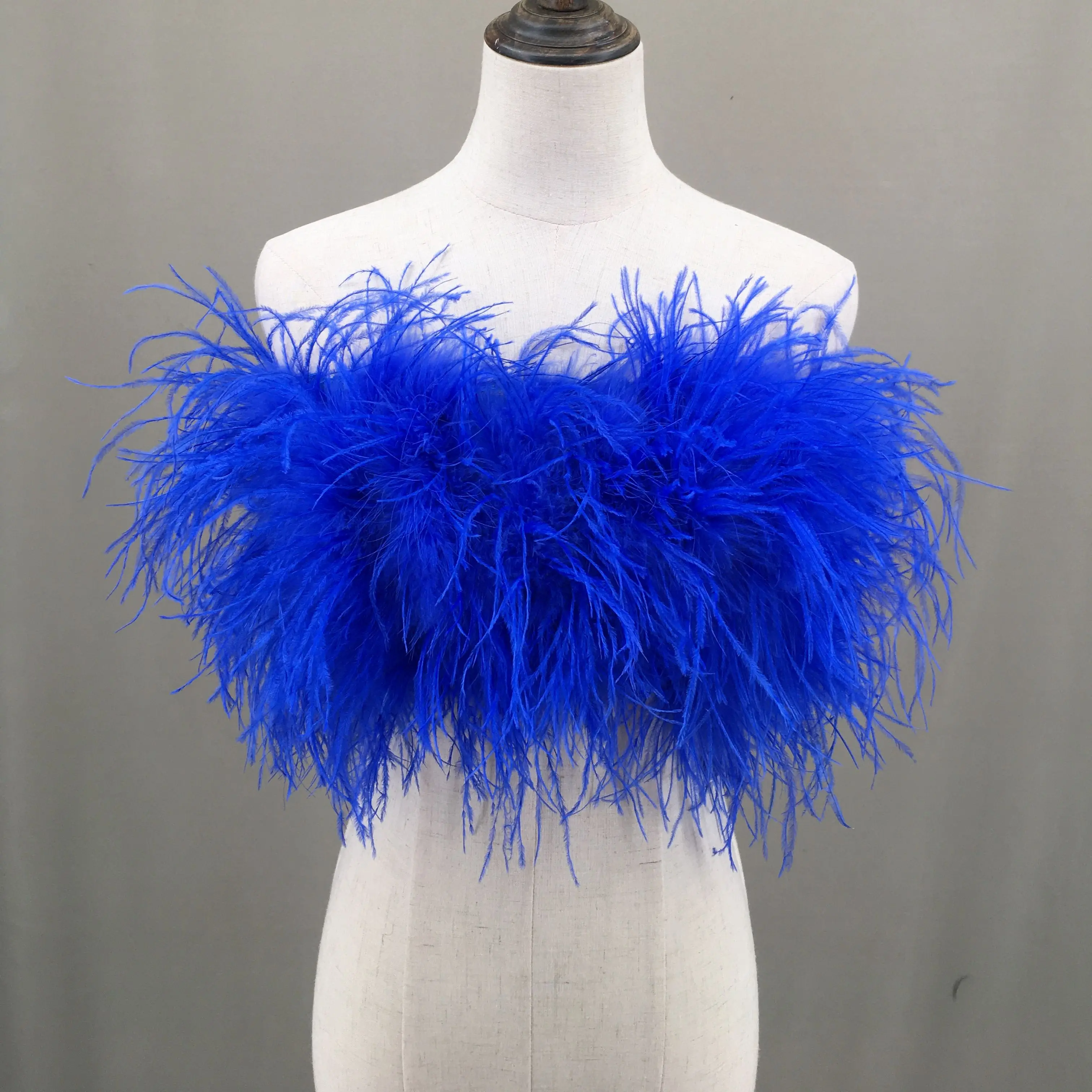 stock on sale  feather tube top strapless vest mini top furry for part royal blue color