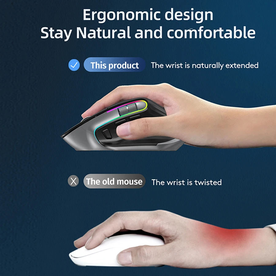 wireless mouse bluetooth rgb rechargeable mouse usb mute led backlight 10000dpi mouse ergonomic gaming mouse for laptop pc gamer free global shipping