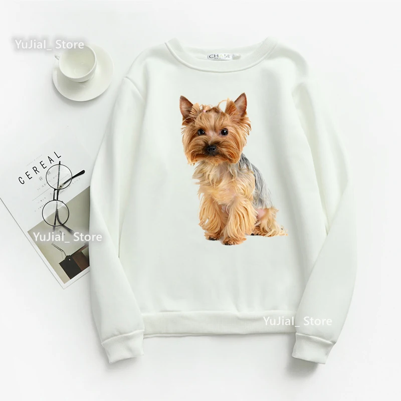 Модные женские толстовки с принтом симпатичного йоркширского терьера собаки