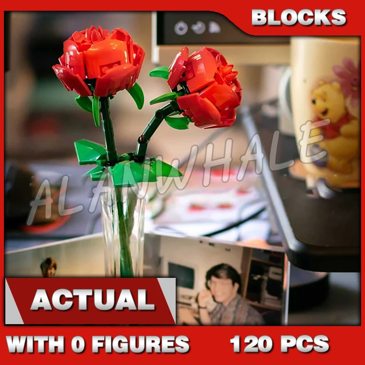 

120pcs Creative Red Roses Love Flower Bouquet Botanical Collection 11648 Building Blocks Sets Compatible With Model