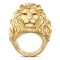 trendy domineering man golden color lion head ring for men punk hip hop locomotive boy popularity jewelry accessories party gift