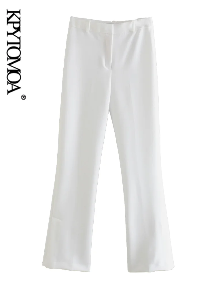 

KPYTOMOA Women Fashion With Side Vents Straight Fit Pants Vintage High Waist Zipper Fly Female Trousers Mujer