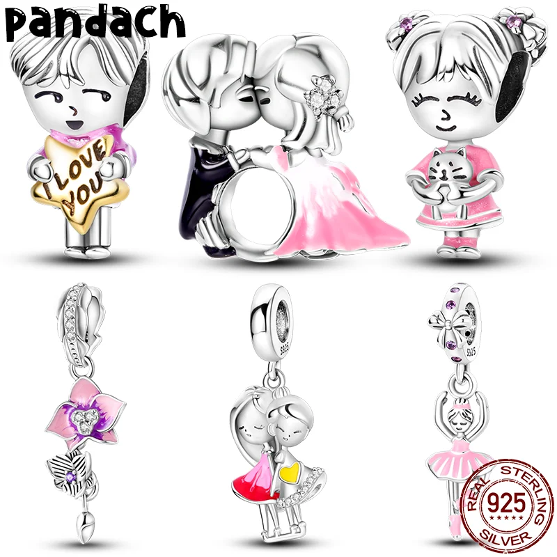 Фото Новинка 100% г., серебро 925 пробы, Подходит для Pandora, 925 оригинальные подвески для браслета, милые свадебные блестящие бусины с розовым поцелуем, изящное Изготовление ювелирных изделий своими руками №1