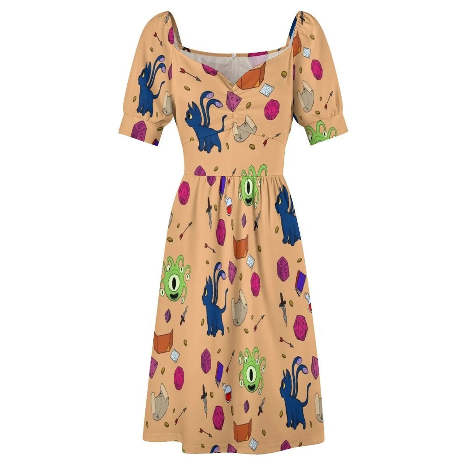 Платье с короткими рукавами и милым узором DnD женская летняя юбка летнее женское