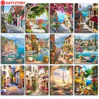 gatyztory paint by numbers for adults children seaside town diy handpainted oil painting landscape picture home wall decor gift