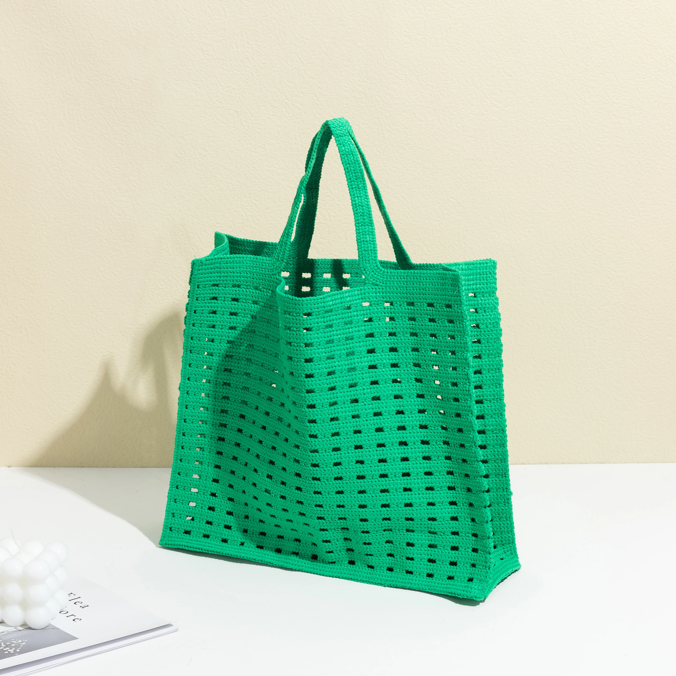 MABULA чистый зеленый выдалбливают крючком Tote сумки для покупок с Drawstring клатч
