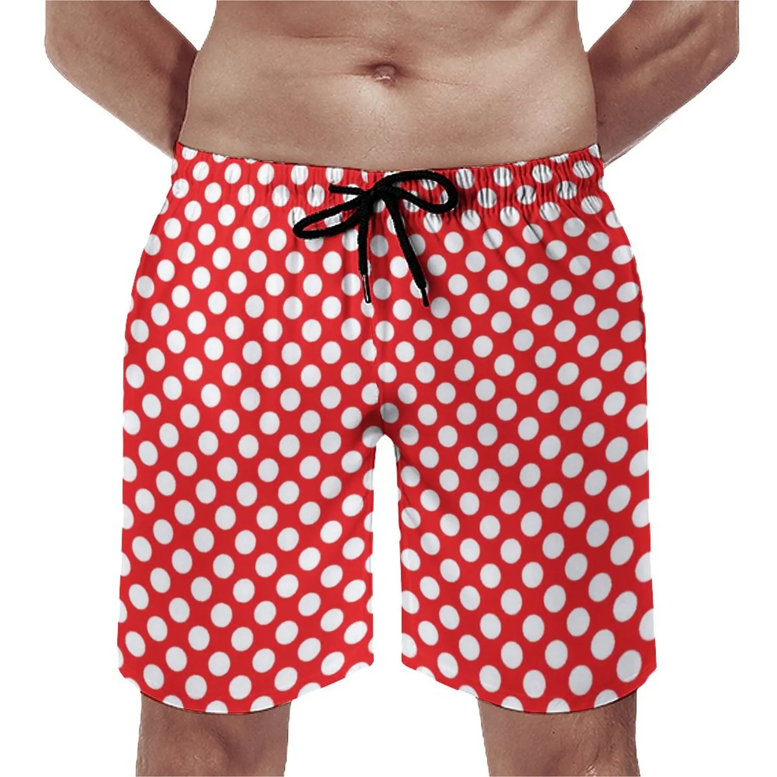 

Summer Gym Shorts Vintage 80S Surfing Red White Polka Dots Pattern Board Short Pants Retro Quick Drying Beach Trunks Large Size