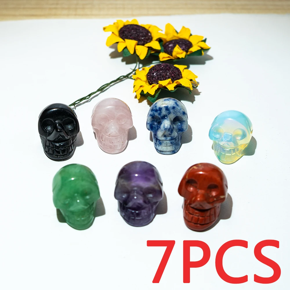 

Natural Crystals Skulls Mineral Reiki Healing Gift Desktop Gems Ghost Head Polished Home Decor Stone Crafts Statues Chakras 7pc