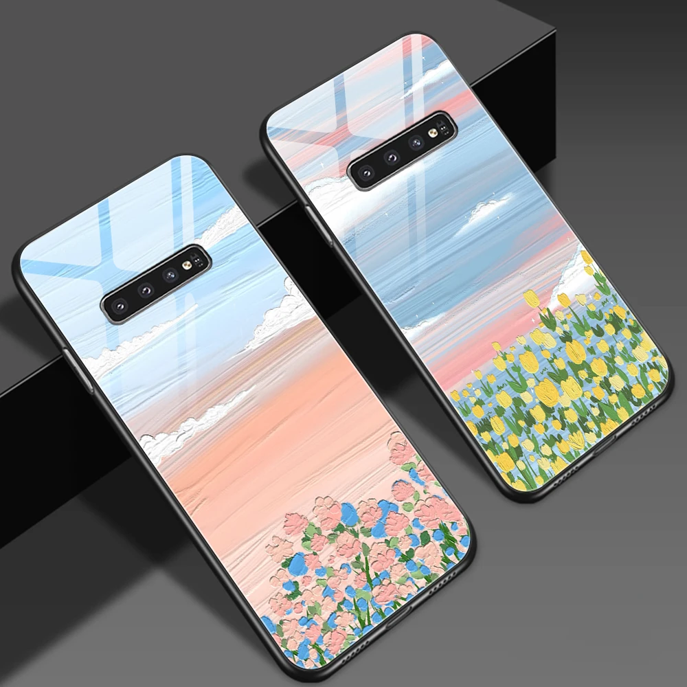 

Hand Painted Scenery Phone Case For Samsung Galaxy S20 FE S22 S10 S8 Ultra Plus S10e Note 20 10 Lite Tempered Glass Back Cover