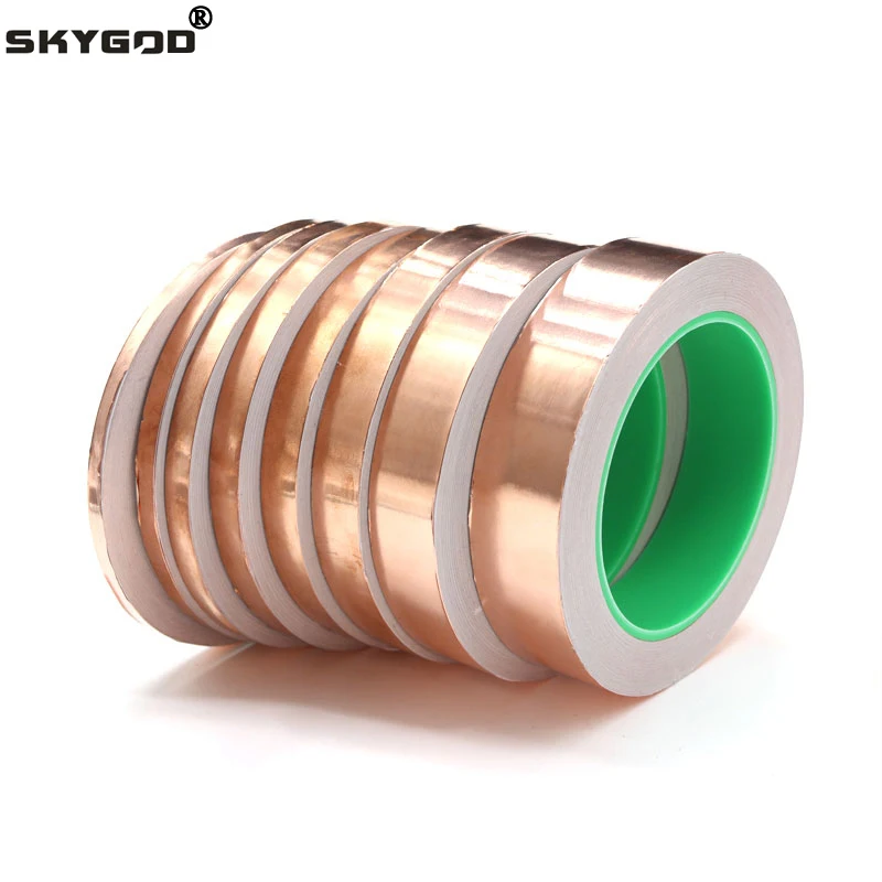 Length 20M Adhesive Conductive Copper Foil Tape 5/6/8/10/15/20/25/30/35/40/45/50mm Single/Double Sided Conduct Copper Foil Tapes