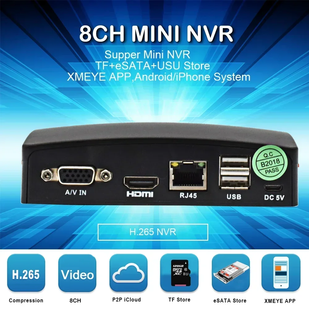 8-канальный Мини-сетевой Видеорегистратор H.265 5mp Для Ip-камеры Видеозапись