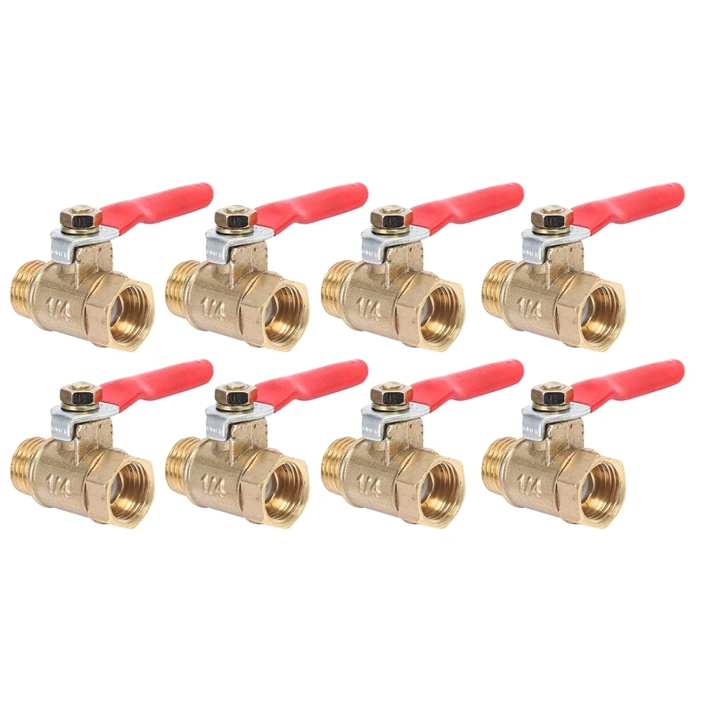 

8PCS 1/4 Inch Heavy Duty Brass Ball Valve Shut Off Switch Male and Female NPT Thread Pipe Fitting