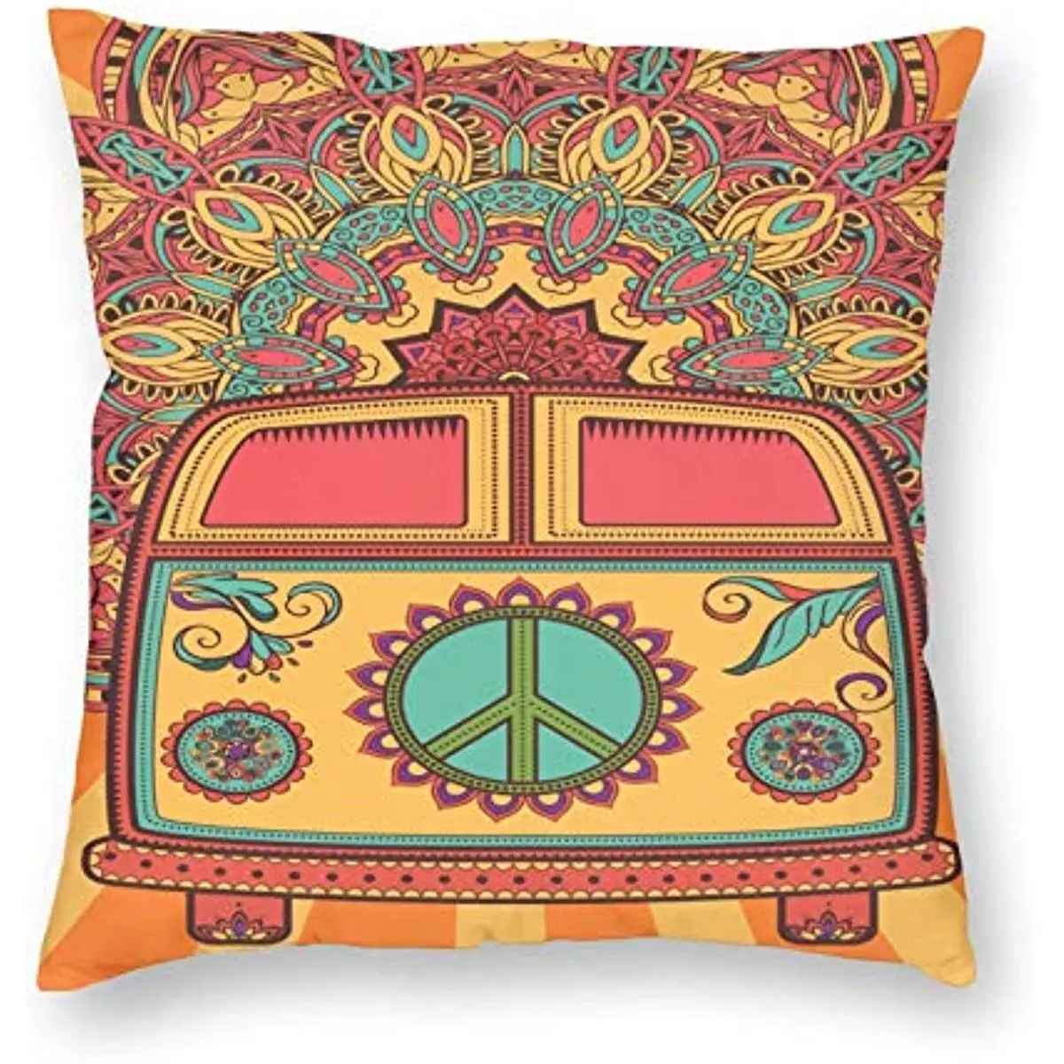 

Vintage Mini Van Throw Pillow Covers Hippie Peace Sign Pillows Case Cushion Cover Standard Pillowcase forBedroom 18x18 Inch