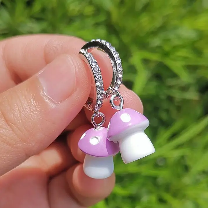 

Simple Drop Oil Small Mushroom Earrings Resin Drop Earrings For Women Girls Teen Copper Inlaid Jewelry Korean Style
