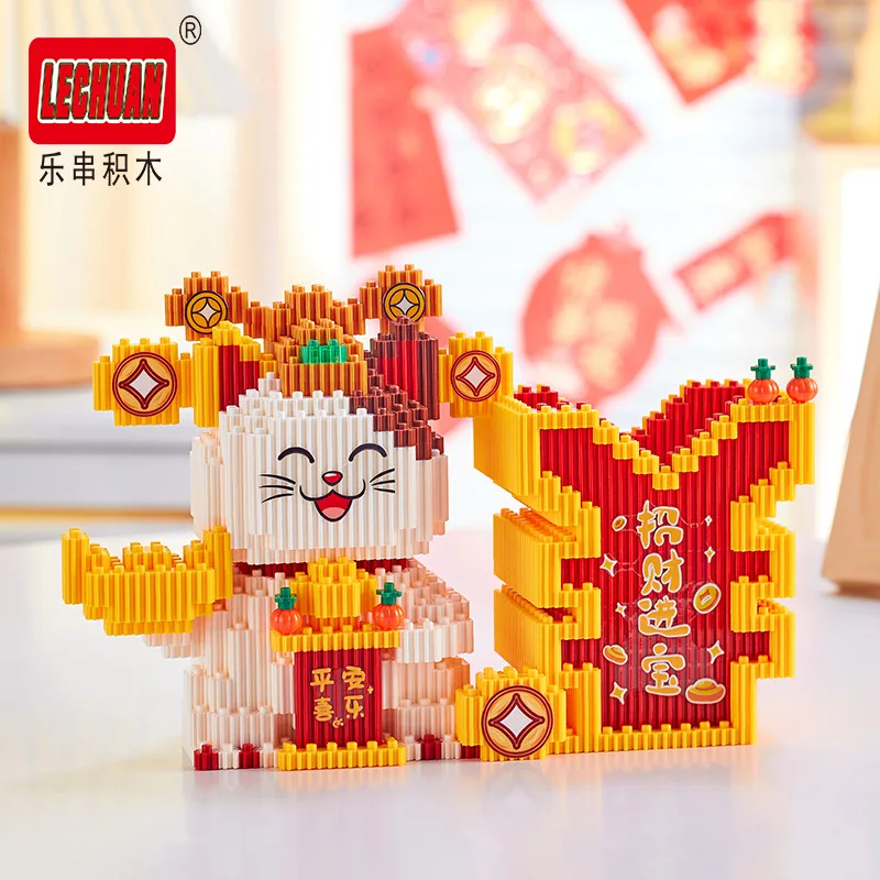 Linkgo Lucky Cat Diamond Building Blocks Maneki Neko Китайская культура сборка 3D модель мини-кирпичная