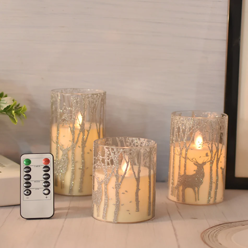 

Christmas Led Candle With Timer Remote control,Set of 3 Reindeer Led Candles For Holiday Party,New Year,Home Room Decoration
