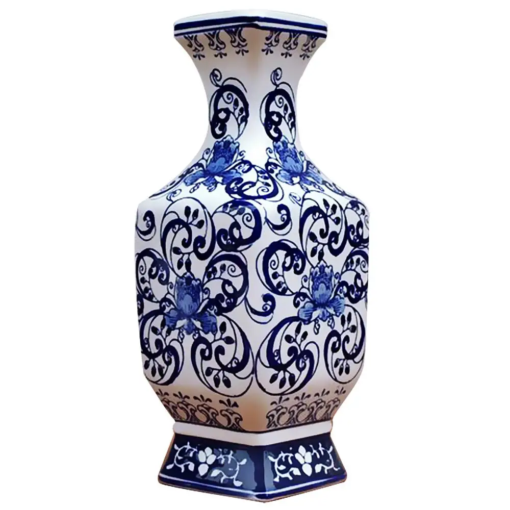 

Four Sides Square Jingdezhen Hand-painted Flowers Pattern European Blue And White Porcelain Vase Ceramic Flower Arrangement