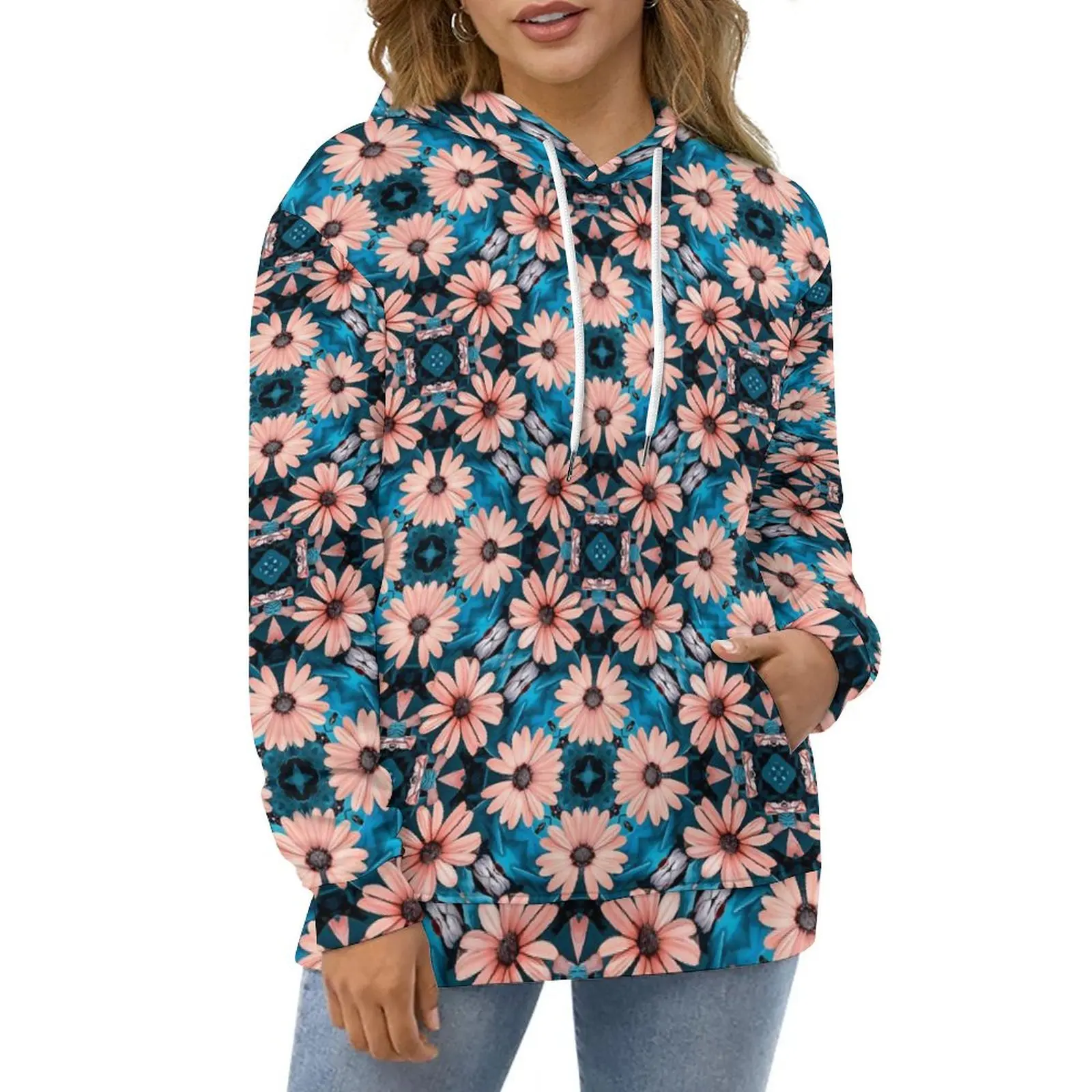 

Brown Daisy Casual Hoodies Retro Floral Print Funny Graphic Loose Hoodie Winter Long-Sleeve Harajuku Oversized Top