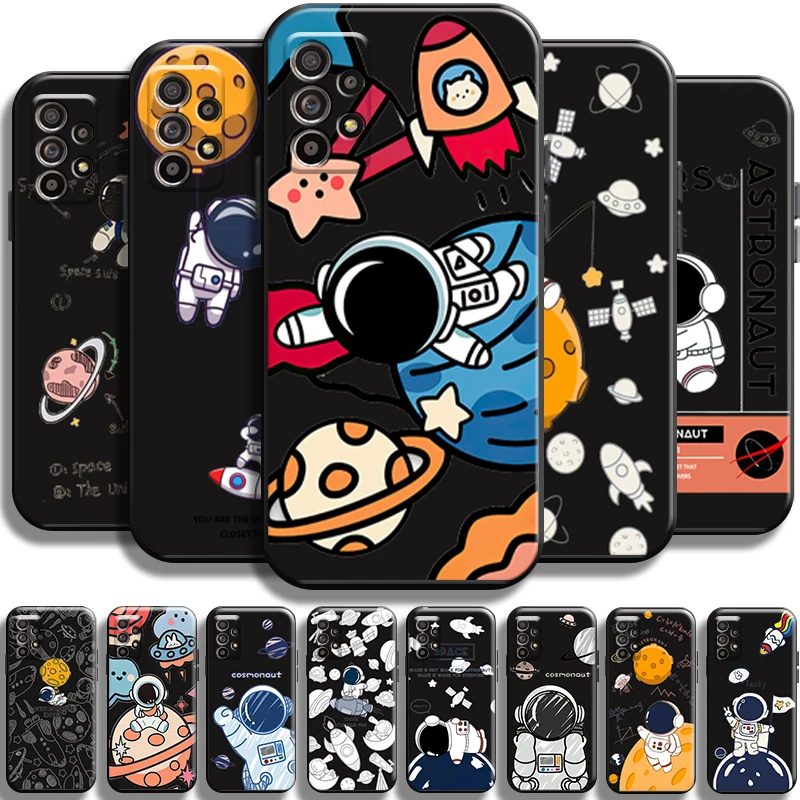 

Cute Cartooon Astronaut Phone Case For Samsung Galaxy A52 4G A52 5G TPU Black Back Carcasa Funda Cover Shell Shockproof Cases