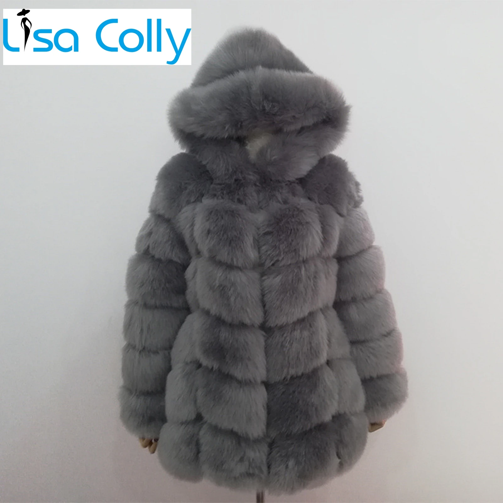 Women's  Winter Artifical Fox Fur Coat Overcoat Long Sleeves Faux Fur Coat Jacket With Hooded Woman Thick Furs Coat Jacket