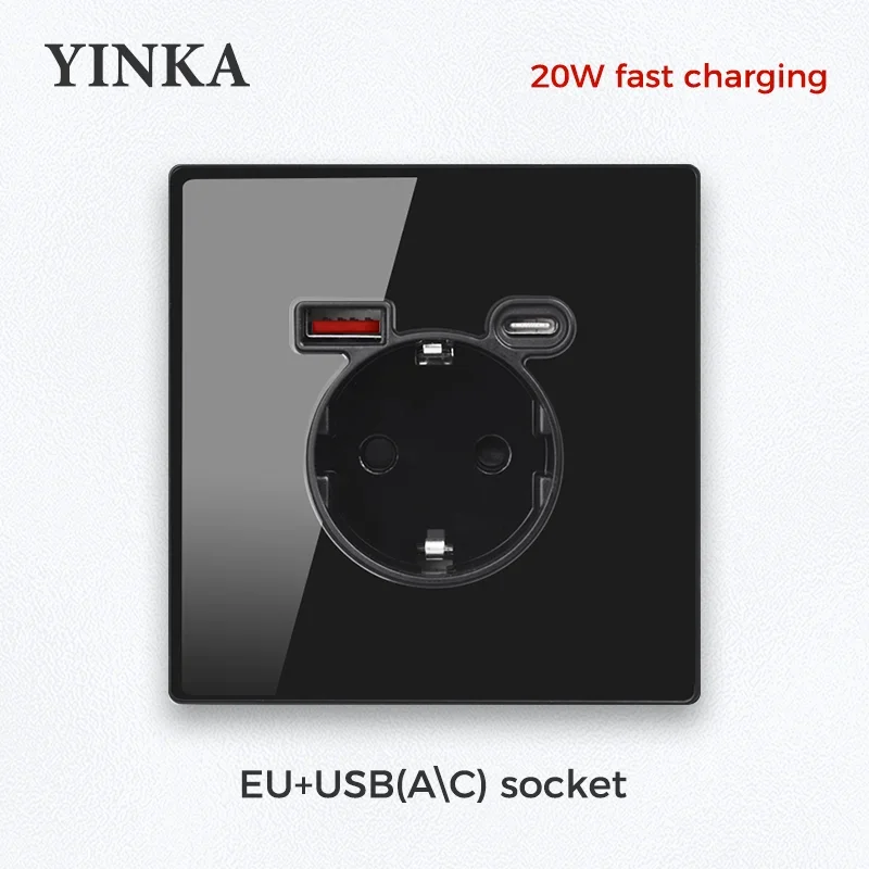 

Настенная розетка YINKA EU FR с USB Type-C 20Вт