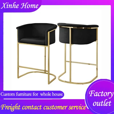 Luxury Industrial Sale Gold Chrome Shining Leg Velvet High Bar Chair For Bar Coffee Shop