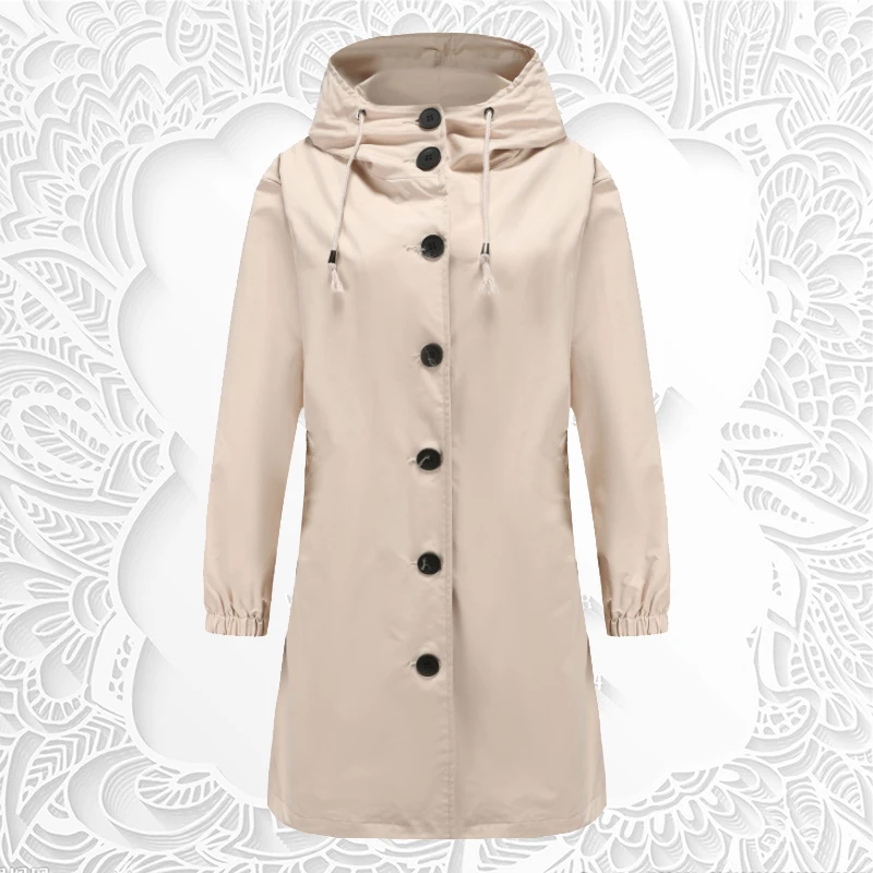 

Новинка, весенне-осеннее модное водонепроницаемое пальто с капюшоном, женский длинный Тренч на пуговицах, пальто высокого качества, ветровка