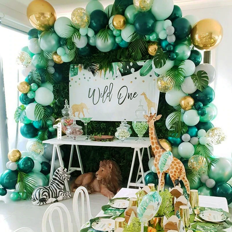 

Green Balloon Garland Arch Kit Jungle Safari Party Baloon Wild One Birthday Party Decor Kids Baby Shower Latex Ballon Chain