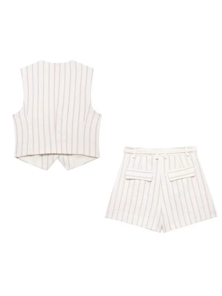 Модный комплект шорт в полоску для женщин однобортный жилет без рукавов с