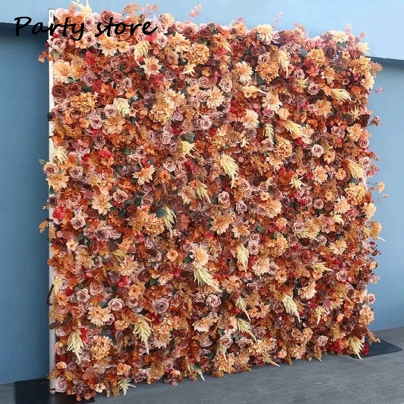 Jesienna róża Sztuczny kwiat Ściana Tło ślubne Tkanina Kwiatowa zielona roślina Okno Wyświetlacz Impreza Rekwizyty Kwiatowy rząd