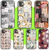 liquid glass case for iphone 13 11 12 mini pro max xs xr x 7 8 6 plus se2 silicone cover cartoon cat face a lot pile of cats art