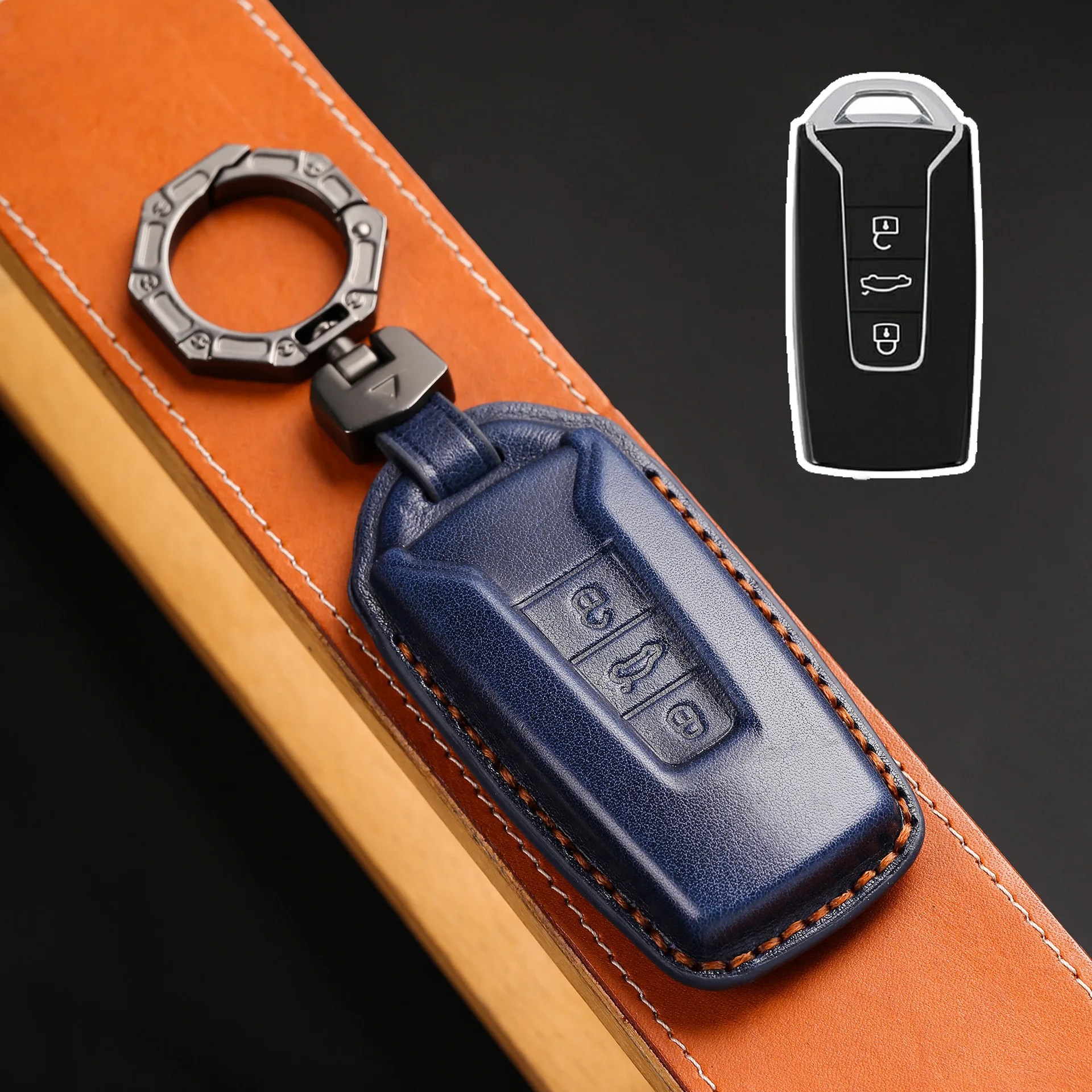 

Genuine Leather Car Key Case Cover Fob Shell for Volkswagen VW Touareg 2018 2019 2020 2021 Car Accessories