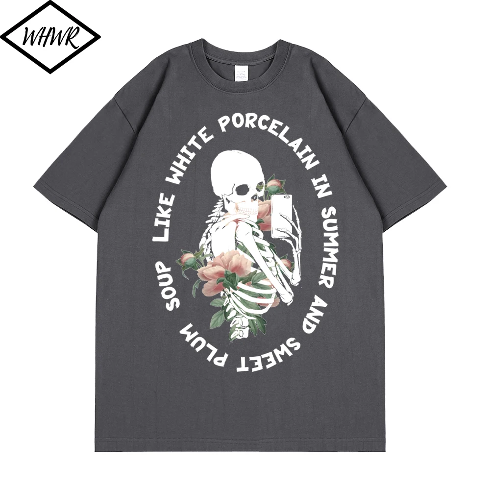 

WHWR Hip Hop Streetwear Tops Gothic T Shirt Selfie Skull Graphic Printed Letter Printing T-shirts 100% Cotton Men's Casual Tees