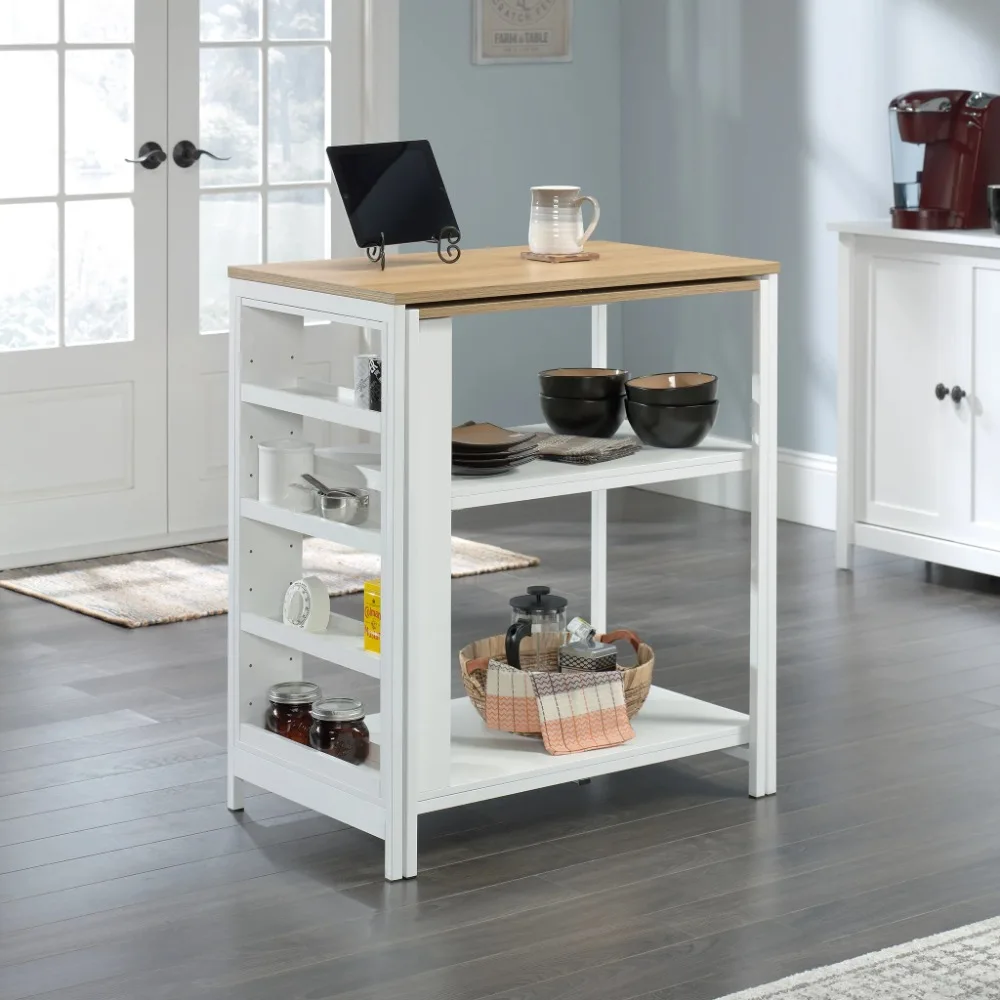 

Sauder Wood and Metal Kitchen Island with Storage, White Finish