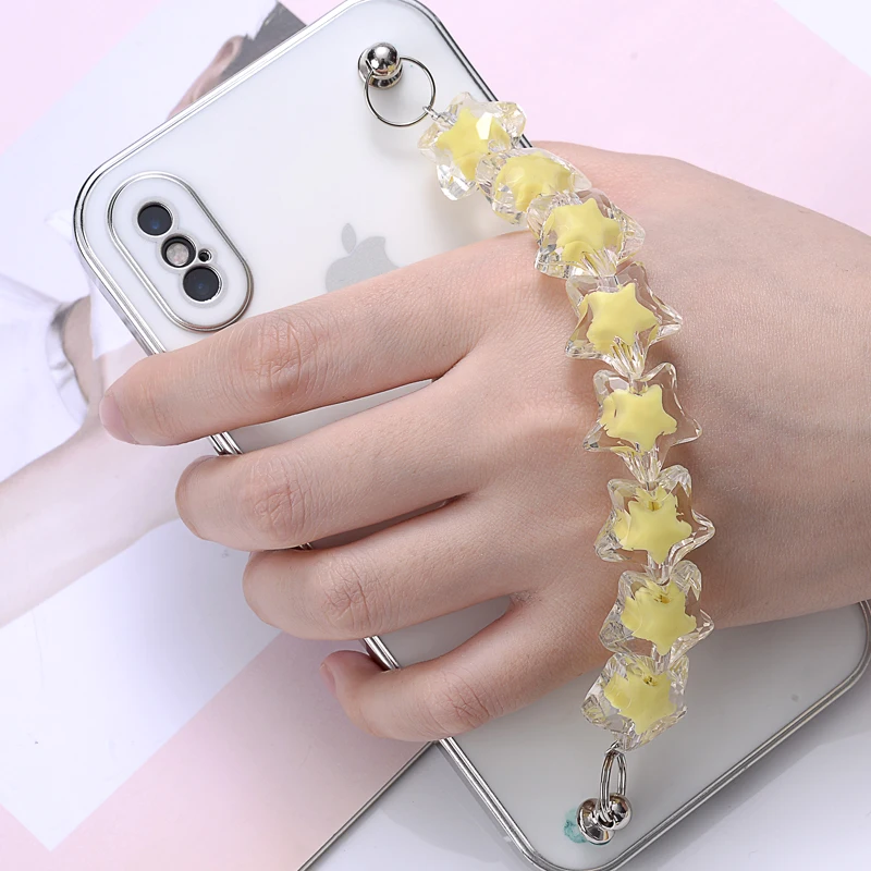 5 Цветов Акриловая Телефонная Цепочка Пятиконечная Звезда Сердце-Формы Мобильные Цепочки Женская Привлекательность Противопотерянные Петли Держатель Ремешки Аксессуары для Ювелирных Изделий на.