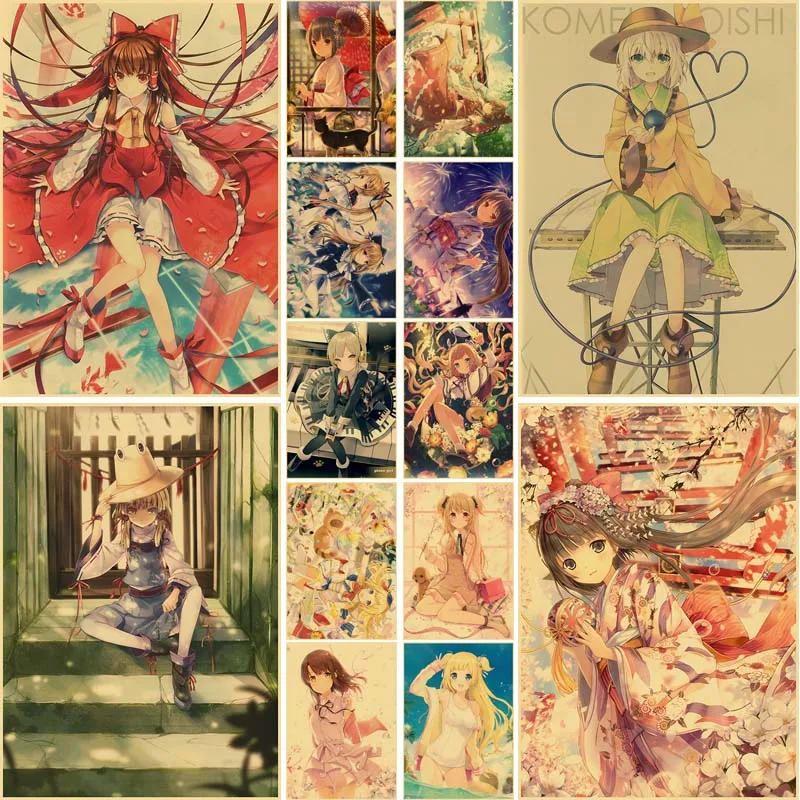 

Japanese Classic Anime Girl Posters Aesthetic Vintage Kraft Paper Home Living Room Art Wall Decor Cafe Decorative Paintings