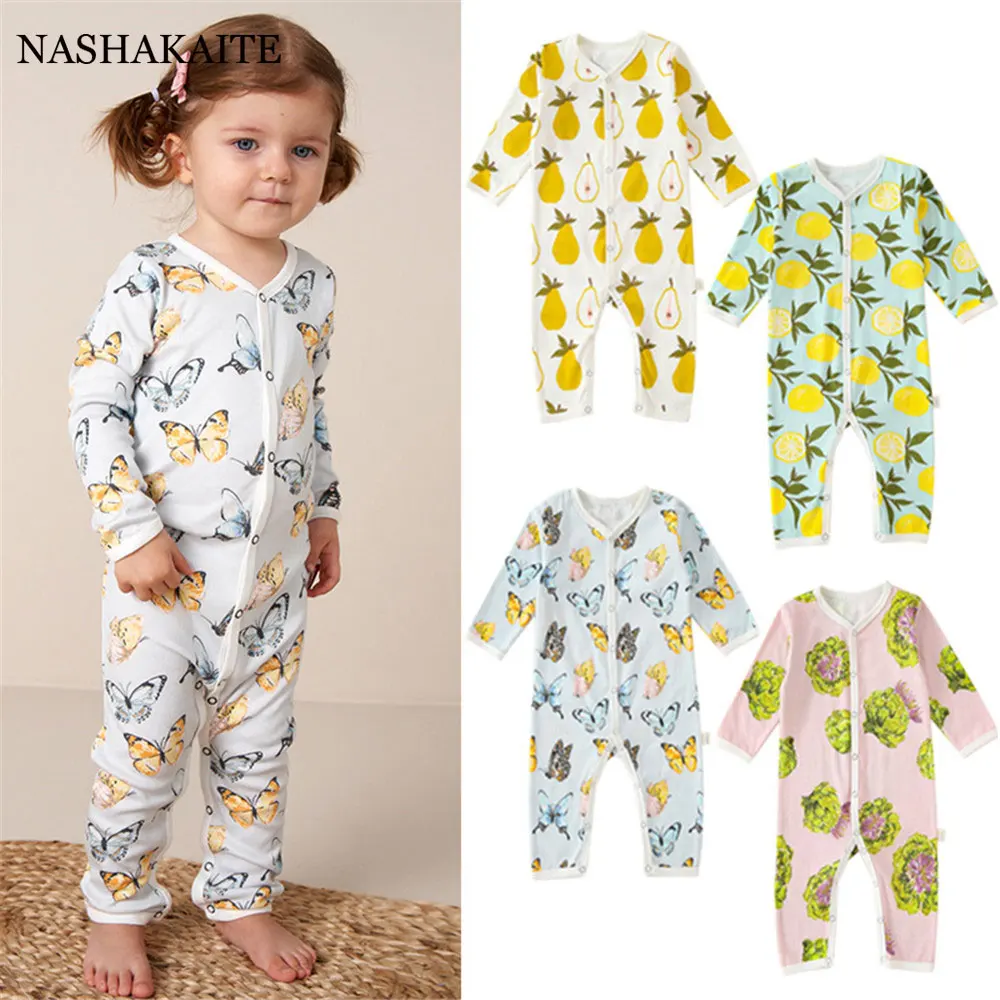 

Детский хлопковый комбинезон с длинным рукавом, с принтом