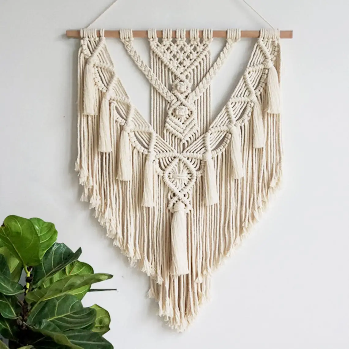 

Macrame Wall Hanging Tapestry with Wooden Stick Handwoven Bohemian Tassel Curtain Livingroom Bedroom Room House Decoration