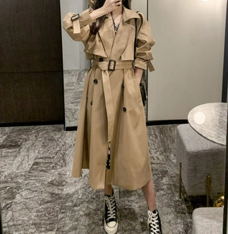 

Korean Trench Coat for Women 2023 Autumn and Winter New Loose Casual Knee-length British Style Coat Windbreaker Women