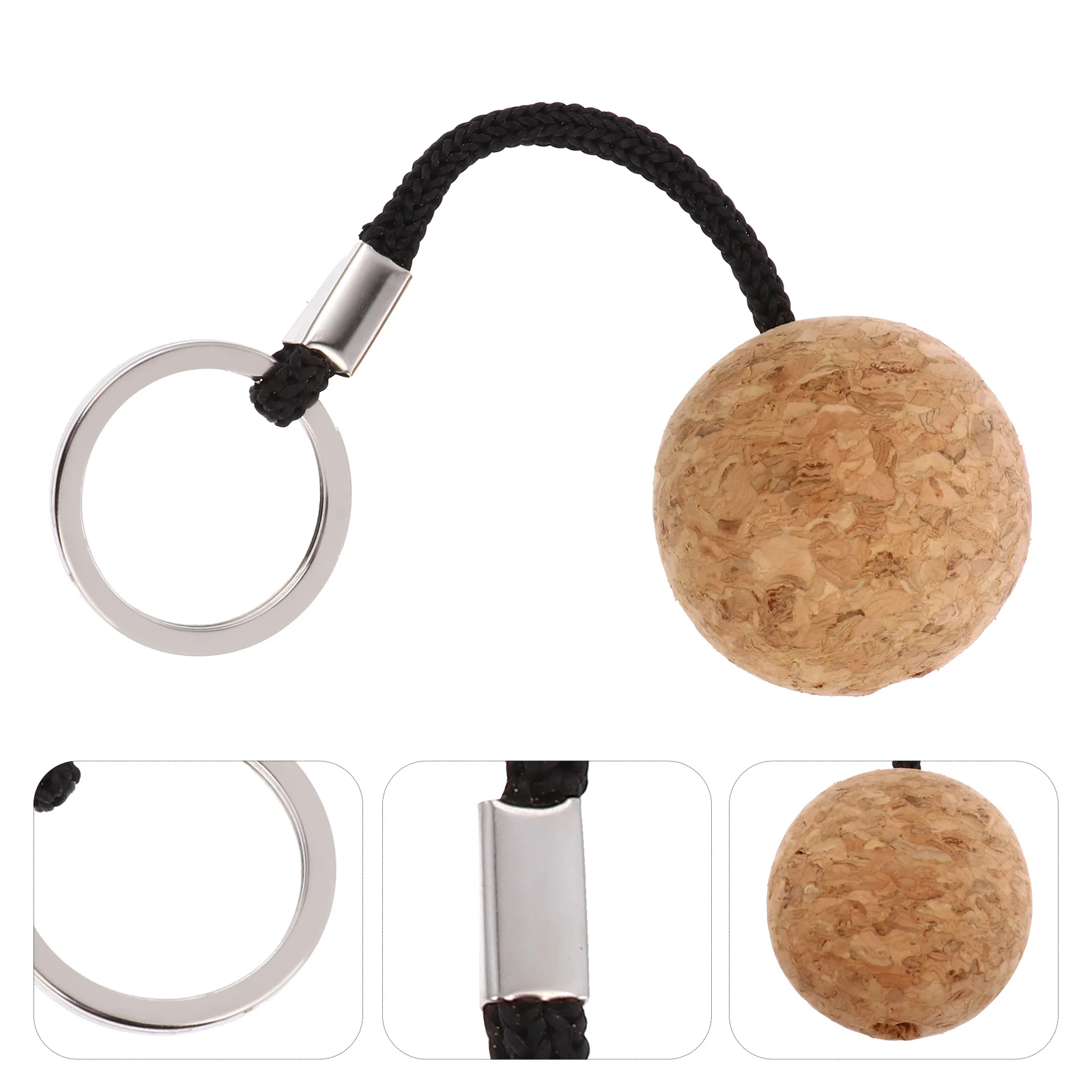 

2 Pcs Circle Key Ring Cork Float Floatable Keychain Wooden Ball Keyring Floating Marine accessories
