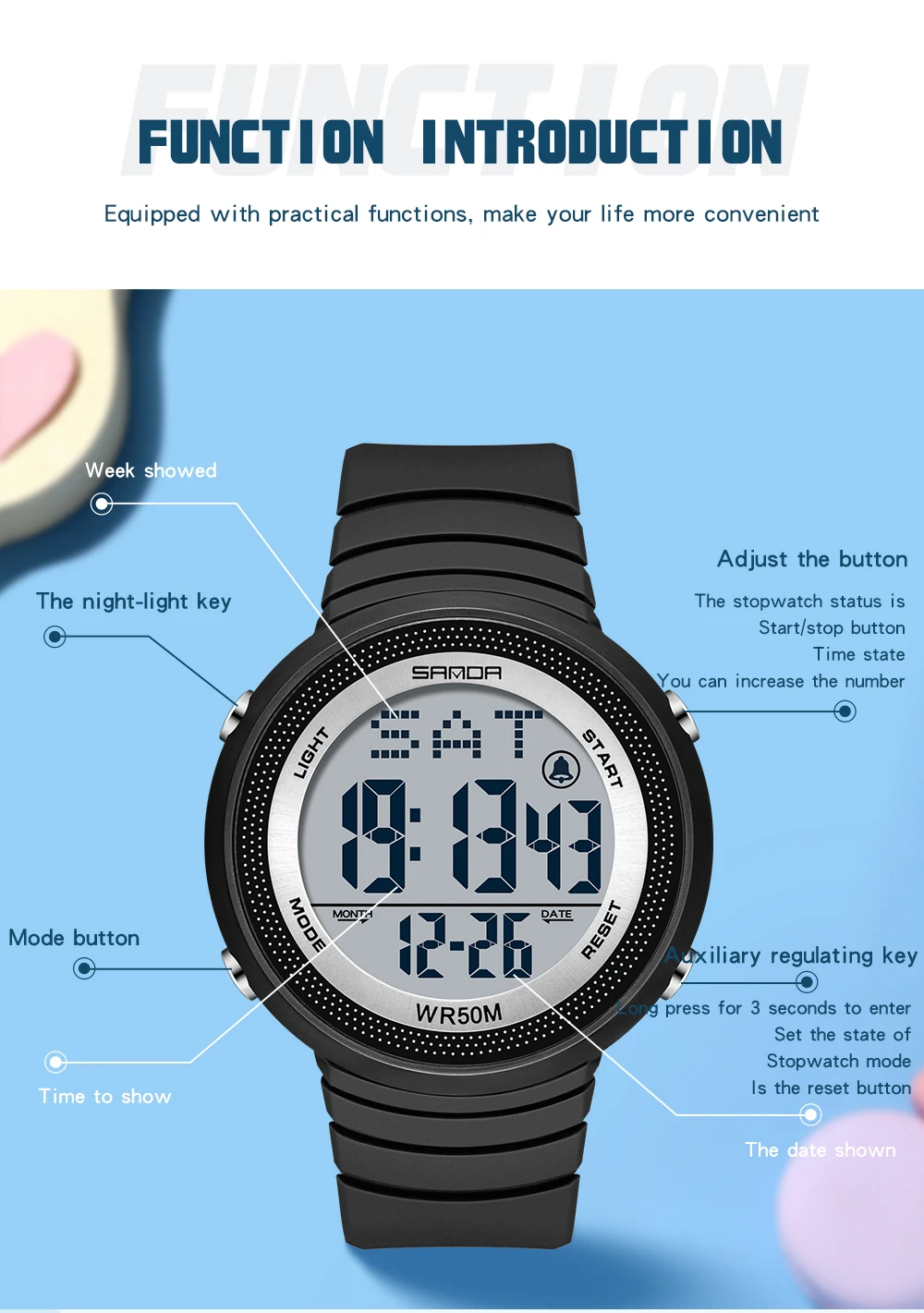 2023 Watch Fashion Sport Women's White 50M Waterproof Digital Watch for Girl Casual Wristwatch relogio feminino SANDA 6022 enlarge