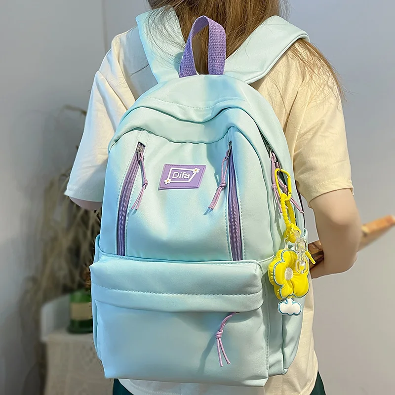 

New Women Cute Green Student Backpack Fashion Kawaii Girl School Bag Trendy Female Laptop College Backpack Ladies Nylon Book Bag