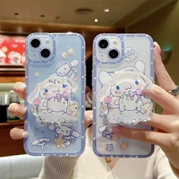 cinnamoroll sanrio with quicksand stand phone case for iphone 11 12 13 pro max mini x xs xr 7 8 plus se 2020 shockproof cover