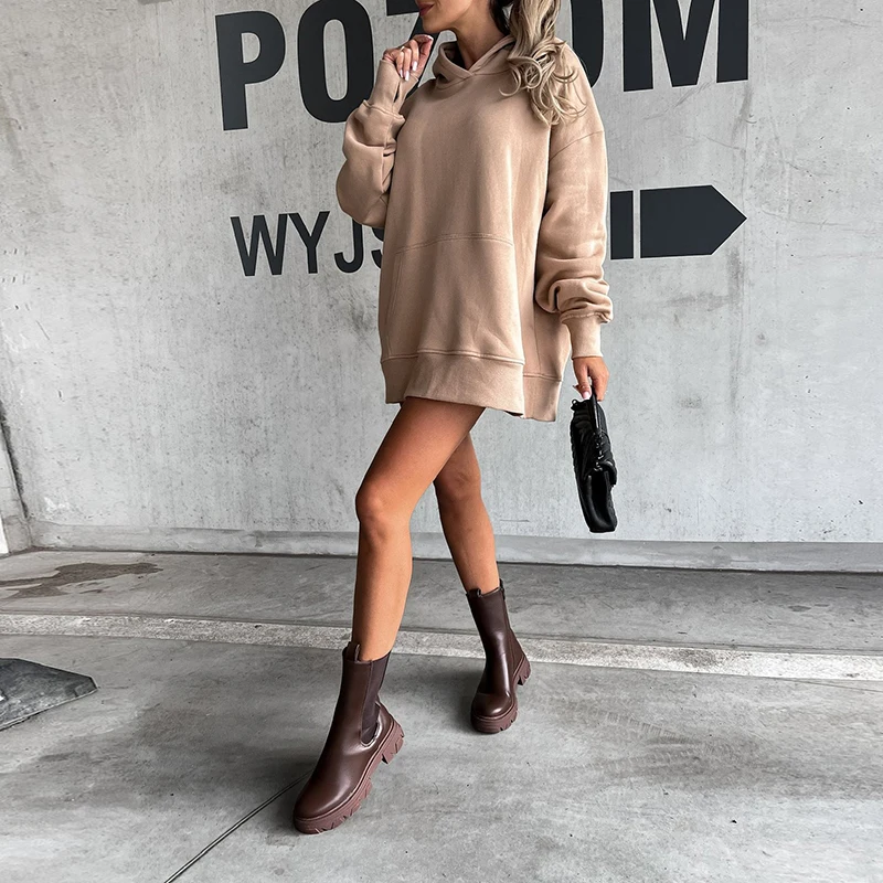 

Women Fashion Solid Pocket Long Hoodies Autumn Long Sleeve Hooded Top Pullovers Winter Vintage Loose Hoodie Sweatshirts Harajuku