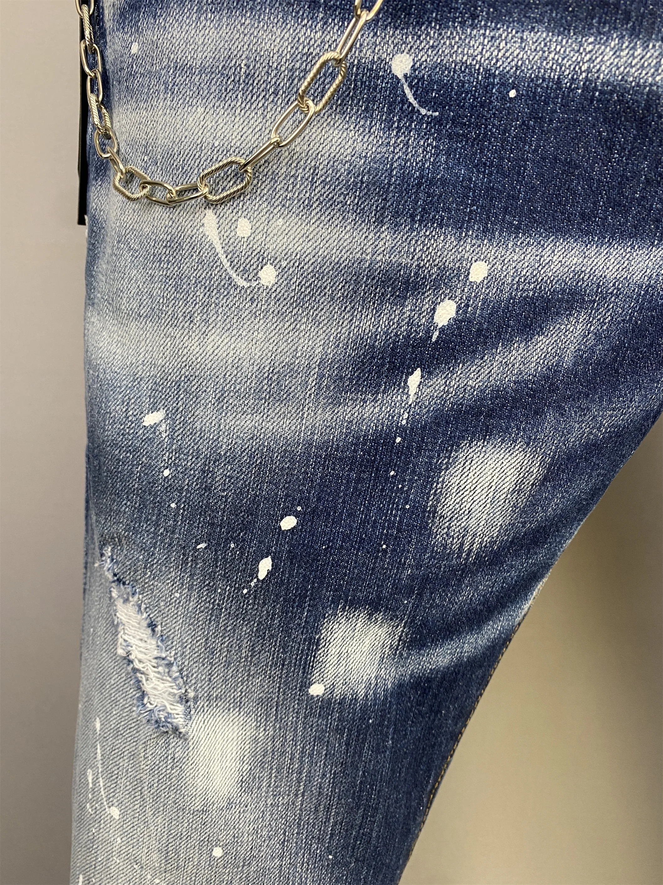 2023 Autumn New style Denim Pants Men's d2 Slim Fit Small Feet Casual Water Wash Tide Big Hole Leakage Meat Fashion