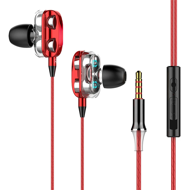 

Wired Headset Hifi Sound Stereo Double Moving Coil Dual Speaker In-ear Earphones With Microphone Sport Music Earbuds