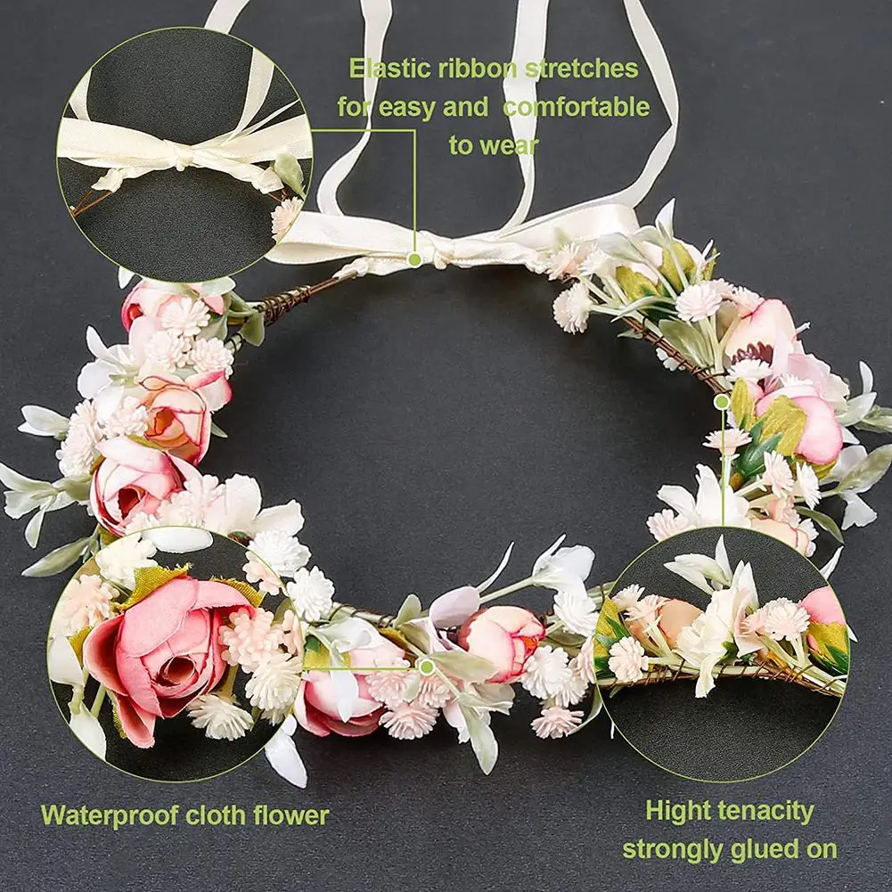 

1PC Vintage Artificial Wreath Boho Adjustable Hair Band Simulation Floral Garland Wedding Bridal Flower Crown Decorations